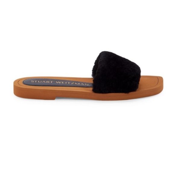 Stuart Weitzman Shoes - Stuart Weitzman Cammy Shearling Slide Sandals Black EU 39.5